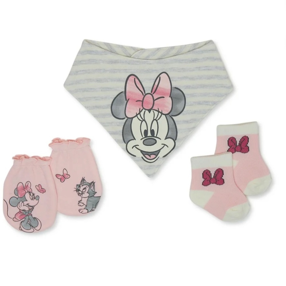 Disney Pink and White Bibs Set with Minnie Mouse Design